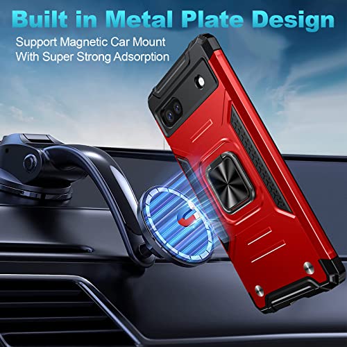 Google Pixel 6A 5G Case with Screen Protector, Military Grade Dual Layer Shockproof Heavy Duty Shockproof Full Body Protective Phone Cover, Built in Rotatable Magnetic Ring Holder for Pixel 6A (Black)