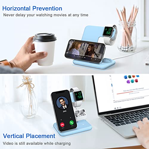 WAITIEE Wireless Charger 3 in 1, 15W Fast Charging Station for Apple iWatch 7/SE/6/5/4/3/2/1,AirPods Pro, Compatible with iPhone 13/12/12 Pro Max/11 Series/XS Max/XR/XS/X/8/8 Plus/Samsung Galaxy(Blue)