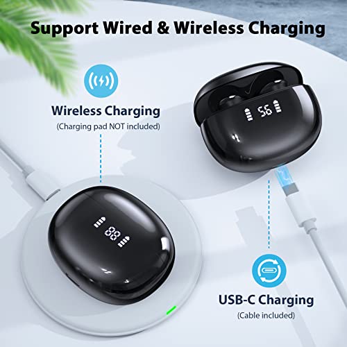 CAPOXO Wireless Earbuds Bluetooth Headphones 40Hrs Playtime with Wireless Charging Case&Dual LED Power Display, IPX7 Waterproof Earphones, TWS in Ear Stereo Headset Built-in Mic for iPhone/Android