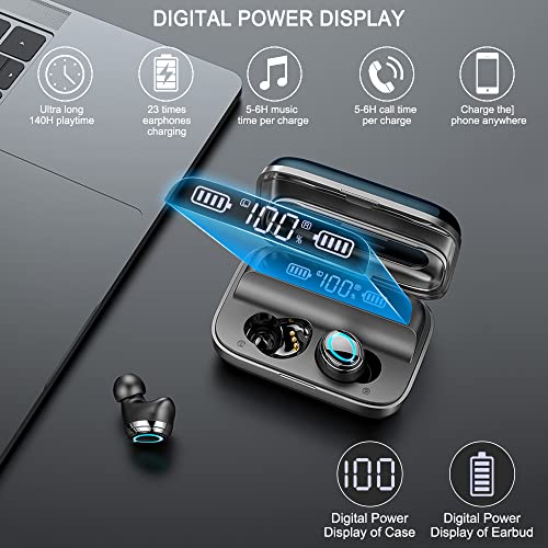 Motast Wireless Earbud, Bluetooth 5.1 Earbud with 140H Playtime, Bluetooth Headphones HiFi Stereo Noise Cancelling Wireless Earphones in Ear with Mic,USB-C Charging Case, Waterproof Sport Headset Grey
