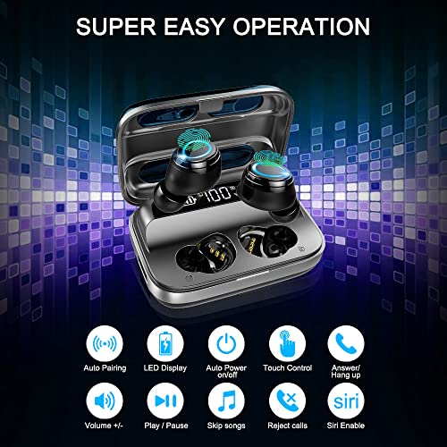 Motast Wireless Earbud, Bluetooth 5.1 Earbud with 140H Playtime, Bluetooth Headphones HiFi Stereo Noise Cancelling Wireless Earphones in Ear with Mic,USB-C Charging Case, Waterproof Sport Headset Grey