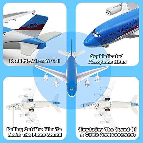 Crelloci Airplane Toys Bump and Go Airlines Die Cast Metal Model Plane Toy with Lights and Sounds, 3D Anatomy View, Blue Aircraft for Kids Toddler Boys 3 -12 Years Old Gift