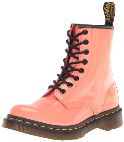 Dr. Martens Women's 1460 W Patent Leather 8 Eye Boot, Coral, 5