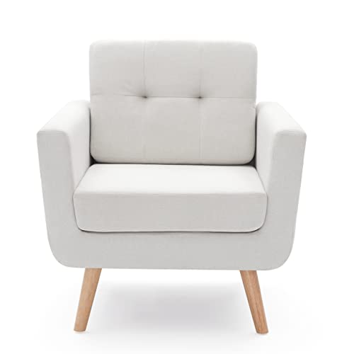 Tbfit Linen Fabric Accent Chairs, Mid Century Modern Armchair for Living Room, Bedroom Button Tufted Upholstered Comfy Reading Accent Chair Sofa
