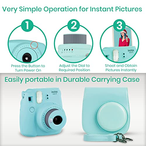 Fujifilm Instax Mini 9 Instant Camera + Fujifilm Instax Mini Film (40 Sheets) Bundle with Deals Number One Accessories Including Carrying Case, Color Filters, Kids Photo Album + More (Ice Blue)