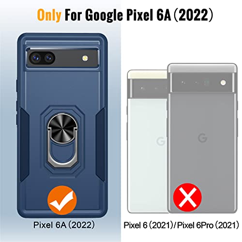 Google Pixel 6A 5G Case with Screen Protector, Military Grade Dual Layer Shockproof Heavy Duty Shockproof Full Body Protective Phone Cover, Built in Rotatable Magnetic Ring Holder for Pixel 6A (Black)