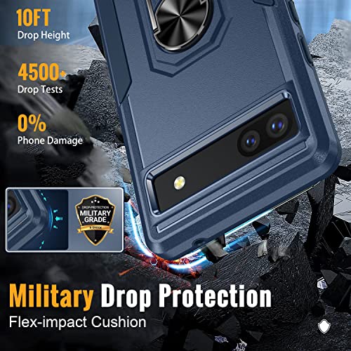 Google Pixel 6A 5G Case with Screen Protector, Military Grade Dual Layer Shockproof Heavy Duty Shockproof Full Body Protective Phone Cover, Built in Rotatable Magnetic Ring Holder for Pixel 6A (Black)
