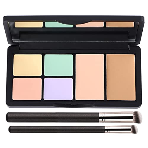 Concealer Contour Palette, 6 In 1 Color Correcting Concealer Contour Makeup Palette, Contouring Foundation Highlighting Makeup Kit for Dark Circles, Blemish With 2 Packs Brush (1#)