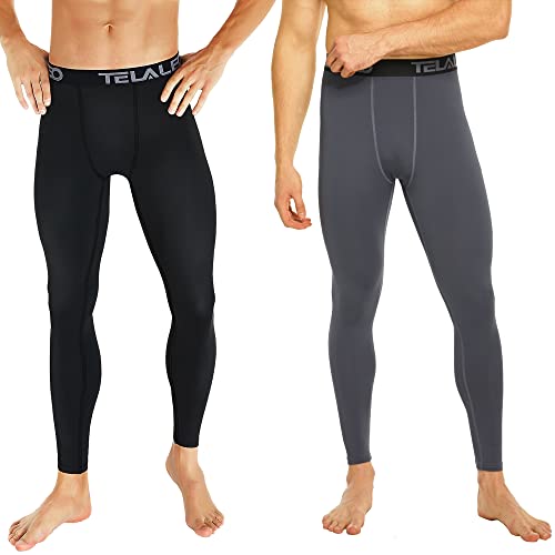 TELALEO 4 Pack Men's Compression Pants Leggings Sports Tights Athletic Baselayer Workout Running Black/Charcoal M