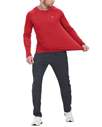TBMPOY Men's Long Sleeve Rash Guard Shirts UPF 50+ Sun Protection Hiking Shirts Lightweight Outdoor Athletic Fishing Tops Red XL