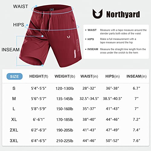 NORTHYARD Men's Athletic Hiking Shorts Quick Dry Workout Shorts 7" Lightweight Sports Gym Running Shorts Basketball Training WineRed M