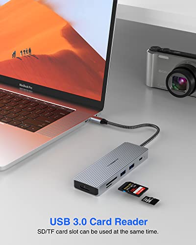 USB C Hub, TOTU 9-in-1 Docking Station Type C Hub with 4K HDMI Port, 3 USB 3.0 Ports,1 USB 2.0 Port, 1 USB C Port,SD/TF Card Reader,100W PD USB-C Power Delivery,for Mac Pro and Other Type C Laptops
