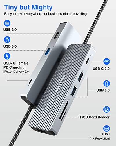 USB C Hub, TOTU 9-in-1 Docking Station Type C Hub with 4K HDMI Port, 3 USB 3.0 Ports,1 USB 2.0 Port, 1 USB C Port,SD/TF Card Reader,100W PD USB-C Power Delivery,for Mac Pro and Other Type C Laptops