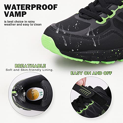 UOVO Boys Shoes Boys Sneakers Boys Tennis Running Hiking Shoes Kids Athletic Outdoor Sneakers Non-Slip Comfortable(Little/Big Boys) Black/Green