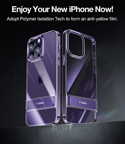 TORRAS Compatible for iPhone 14 Pro Max Case Clear with Stand, [10FT Military Grade Drop Tested] Protective Built-in Kickstand Cases for iPhone 14 Pro Max Phone Case MoonClimber, Deep Purple