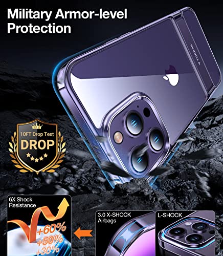 TORRAS Compatible for iPhone 14 Pro Max Case Clear with Stand, [10FT Military Grade Drop Tested] Protective Built-in Kickstand Cases for iPhone 14 Pro Max Phone Case MoonClimber, Deep Purple