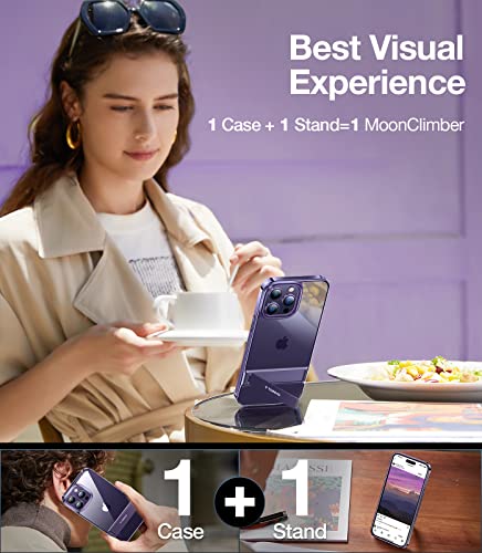 TORRAS Compatible for iPhone 14 Pro Max Case Clear with Stand, [10FT Military Grade Drop Tested] Protective Built-in Kickstand Cases for iPhone 14 Pro Max Phone Case MoonClimber, Deep Purple