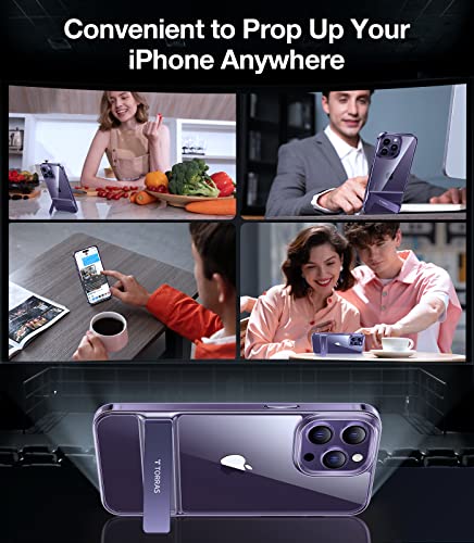 TORRAS Compatible for iPhone 14 Pro Max Case Clear with Stand, [10FT Military Grade Drop Tested] Protective Built-in Kickstand Cases for iPhone 14 Pro Max Phone Case MoonClimber, Deep Purple