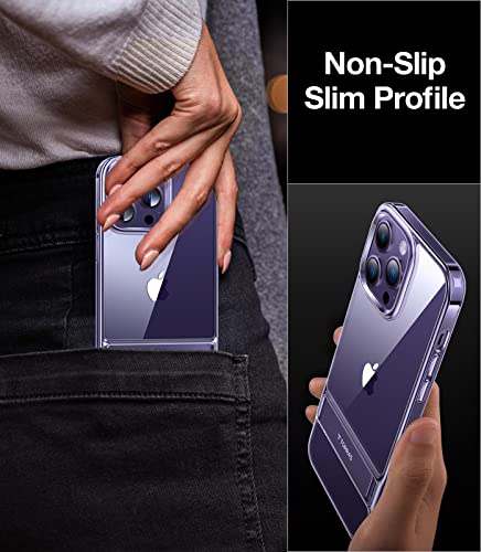 TORRAS Compatible for iPhone 14 Pro Max Case Clear with Stand, [10FT Military Grade Drop Tested] Protective Built-in Kickstand Cases for iPhone 14 Pro Max Phone Case MoonClimber, Deep Purple
