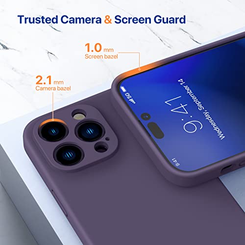 Miracase Designed for iPhone 14 Pro Max Case, with 2 Pack Screen Protectors,[Upgraded Enhanced Camera Protection],Shockproof Liquid Silicone Case with Microfiber Lining,6.7 inch(Dark Purple)