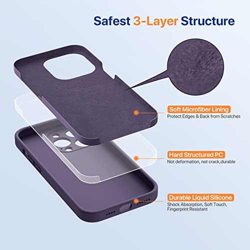 Miracase Designed for iPhone 14 Pro Max Case, with 2 Pack Screen Protectors,[Upgraded Enhanced Camera Protection],Shockproof Liquid Silicone Case with Microfiber Lining,6.7 inch(Dark Purple)