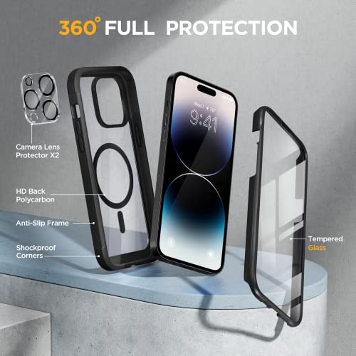 Miracase Glass Series Designed for iPhone 14 Pro Max Case 6.7 Inch, [2023 Upgrade] Full-Body Bumper Case with Built-in 9H Tempered Glass Screen Protector with 2 Pcs Camera Lens Protector, Noble Purple