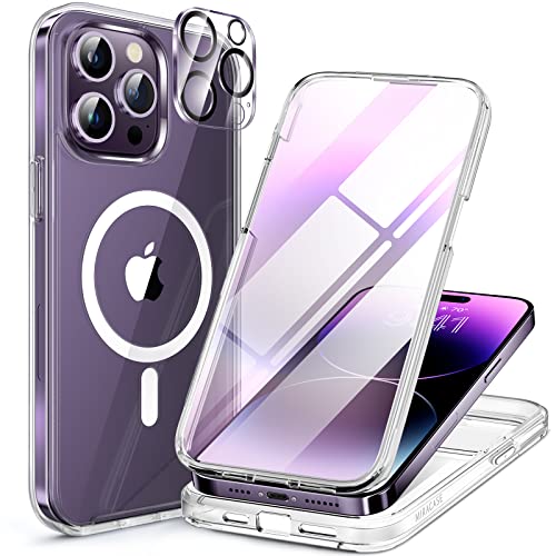 Miracase Glass Series Designed for iPhone 14 Pro Max Case 6.7 Inch, [2023 Upgrade] Full-Body Bumper Case with Built-in 9H Tempered Glass Screen Protector with 2 Pcs Camera Lens Protector, Noble Purple