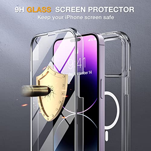 Miracase Glass Series Designed for iPhone 14 Pro Max Case 6.7 Inch, [2023 Upgrade] Full-Body Bumper Case with Built-in 9H Tempered Glass Screen Protector with 2 Pcs Camera Lens Protector, Noble Purple
