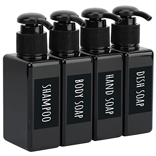 Segbeauty Refillable Shampoo and Conditioner Dispenser, 3pcs 16.9oz Shower Bottles Soap Dispenser with Labels, 500ml Empty Plastic Square Pump Bottle Dispenser Body Wash Containers for Bathroom Black