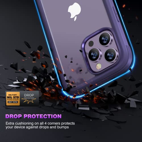 Diaclara Designed for iPhone 14 Pro Max Case 6.7’’, Full Body Rugged Case w/Built-in Touch Sensitive Anti-Scratch Screen Protector+2 Pack Camera Lens Protector, Bumper Case (Royal Purple)