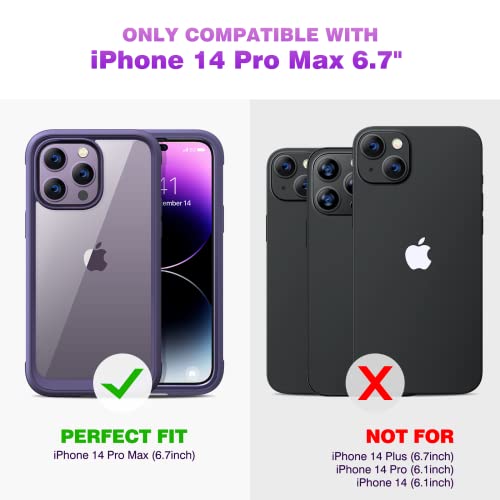 Diaclara Designed for iPhone 14 Pro Max Case 6.7’’, Full Body Rugged Case w/Built-in Touch Sensitive Anti-Scratch Screen Protector+2 Pack Camera Lens Protector, Bumper Case (Royal Purple)