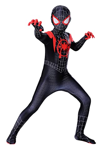 Halloween Kids Superhero Cosplay Costume Full Bodysuit Pretend Play Jumpsuit Spandex Suit (Miles, Kids-S (Height：43-46Inch))