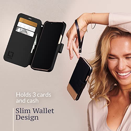 LUPA LEGACY iPhone 14 Pro Max Wallet Case for Women and Men, Case with Card Holder [Slim & Protective] for Apple 14 Pro Max (6.7”), Leather i-Phone Cover, Cute Phone Case, Black and Gold, Golden Dusk