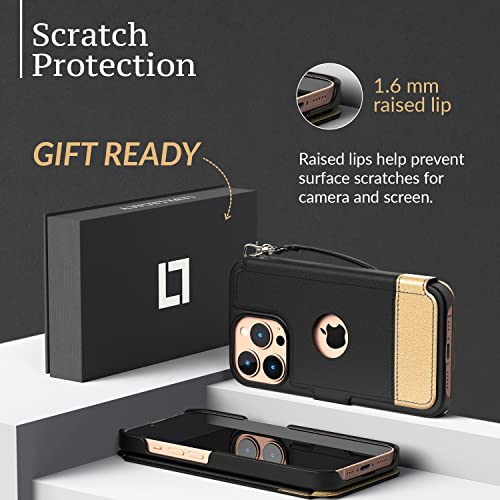 LUPA LEGACY iPhone 14 Pro Max Wallet Case for Women and Men, Case with Card Holder [Slim & Protective] for Apple 14 Pro Max (6.7”), Leather i-Phone Cover, Cute Phone Case, Black and Gold, Golden Dusk