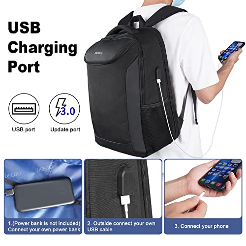Laptop Backpack for Men, TSA Business Travel Backpack Water Resistant with USB Charging Port, Slim Durable Anti Theft College School Computer Bookbag for Men Women Fits 15.6 Inch Laptop, Black
