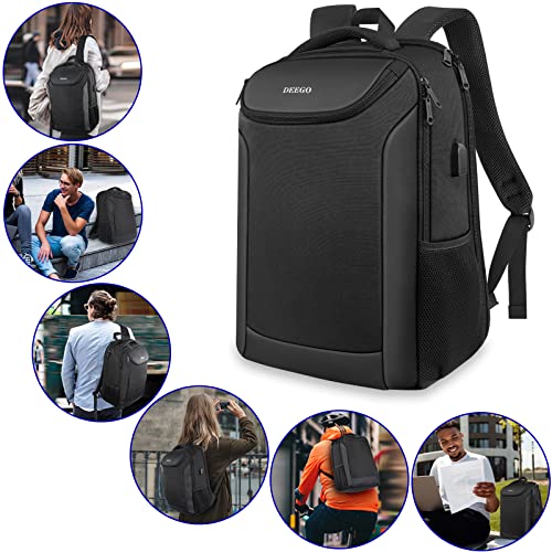 Laptop Backpack for Men, TSA Business Travel Backpack Water Resistant with USB Charging Port, Slim Durable Anti Theft College School Computer Bookbag for Men Women Fits 15.6 Inch Laptop, Black