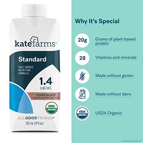 KATE FARMS Organic Vegan Plant Based 1.4 Sole-Source Nutrition Shake, Vanilla Flavor, 20g of protein, 28 Vitamins and Minerals, High Calorie Meal Replacement Drink, Protein Shake, Gluten Free and Non-GMO, 11 Fl oz (Pack of 12)