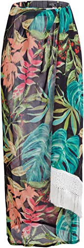 Patbo, Tropicalia Fringe Trim Beach Skirt, 0, Black