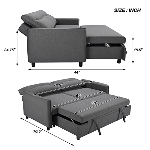 THSUPER Convertible Queen Sleeper Sofa Bed, 75'' Loveseat Pull Out Couch for Living Room - Black