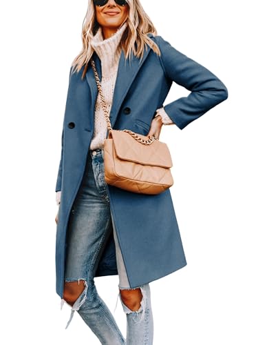 Hooever Women's Winter Wool Coat Casual Notch Lapel Single-Breasted Peacoat(blue-XS01)