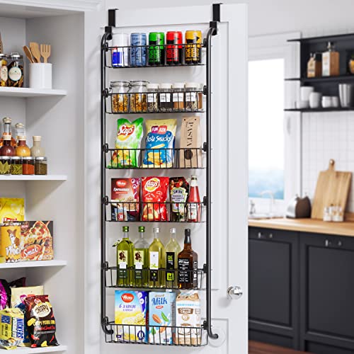 Over the Door Pantry Organizer, Heavy-Duty Metal Over the Door Organizer, 6-Tier Pantry Door Organizer for Easy Install, D4.65xW18xH50inch Pantry Door Storage, Black