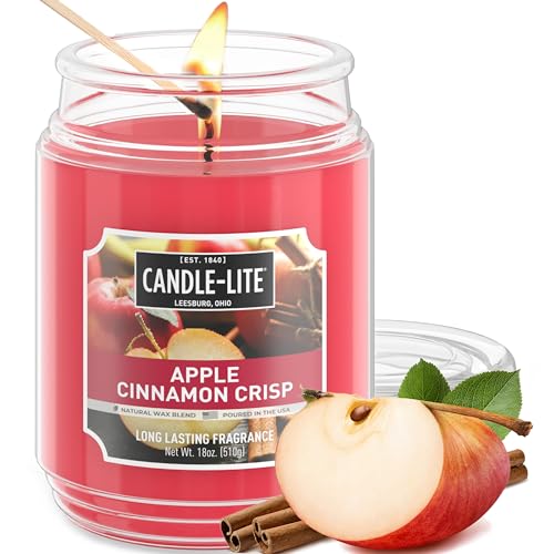 Candle-LITE Scented Candles, Apple Cinnamon Crisp Fragrance, One 18 oz. Single-Wick Aromatherapy Candle with 110 Hours of Burn Time, Red Color (Individual Box)