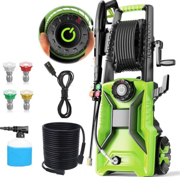 5000 PSI Adjustable Electric Pressure Washer, 2026 New Power Washer Pressure Adjustable (2500PSI-5000PSI) with 23ft Hose, 4 Nozzle and Detergent Tank for Cars, GFCI Protection, Upgraded Green