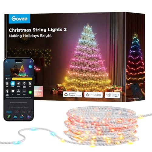Govee Christmas Lights 2, RGBWIC 99FT 300LEDs Christmas Tree Lights with Shape Mapping Function, Smart Holiday String Lights for Christmas Decor, 130+ Preset Scenes, Voice and APP Control, Clear Wire