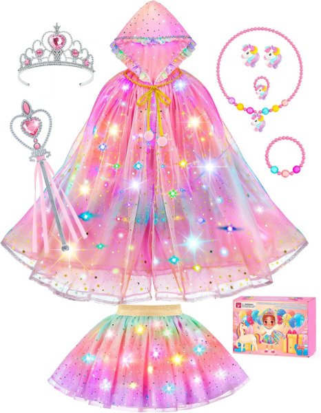 Princess Dress Up for Girls, Unicorn Light up Princess Cape Princess Dress
