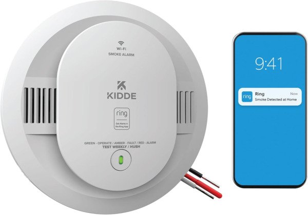 Kidde Smart Smoke Detector with Ring, Hardwire & AA Battery, RGSAR-RW