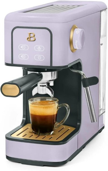 Slim Espresso Maker &ndash; 20‑Bar Pressure, Dual‑Spout 52 mm Portafilter, 50 oz Removable Tank, 2‑in‑1 Steam Wand & Touch Controls (Lavender)