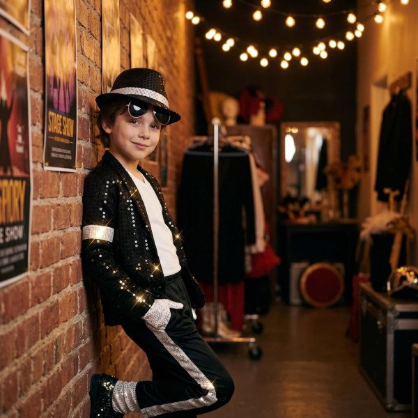 Kids 80s 90s Pop Star Costume, 7-Piece Halloween Dance Outfit Set