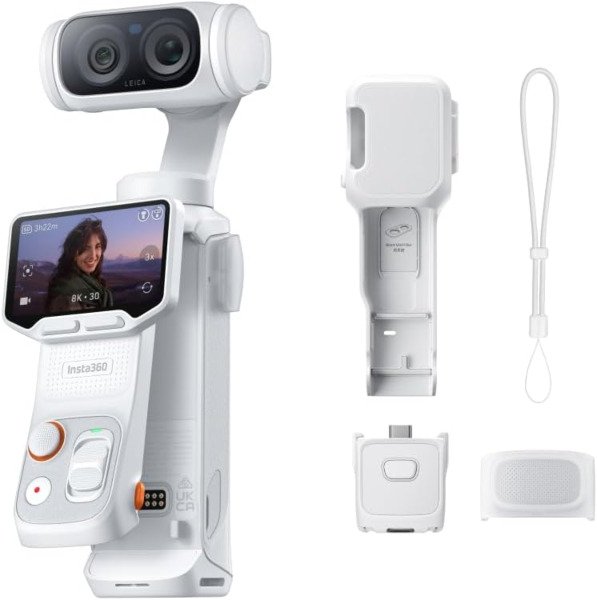 Insta360 Luna Ultra - 8K Vlogging Camera with Dual Leica Lenses, 12× Zoom, 1" Sensor, Detachable 2" Touchscreen, Triple AI Chip, Pocket Gimbal Camera for Vlog Photography, Stellar White