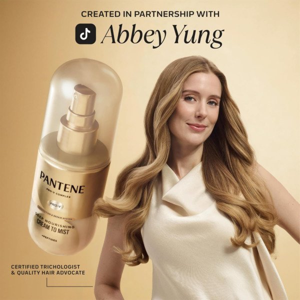 Pantene Deep Nourishing Cream to Mist Leave In Spray, Co-Created with Abbey Yung, Heat Protectant & Detangler Spray for Hair. 5 fl oz